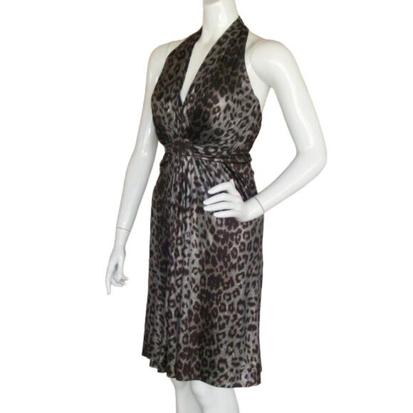 DAVID MEISTER Halter Dress, 6, Silver Leopard, Tie Back, Shimmery, Spots - Picture 4 of 12